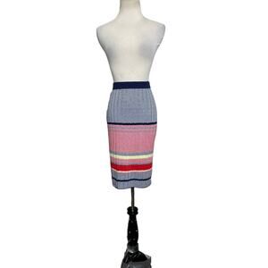 Lucy Paris blue red striped knit pull on tube skirt size Small